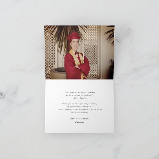 Stilvolle Chic Script Graduation Cap Foto Graduate Dankeskarte (Innenseite)