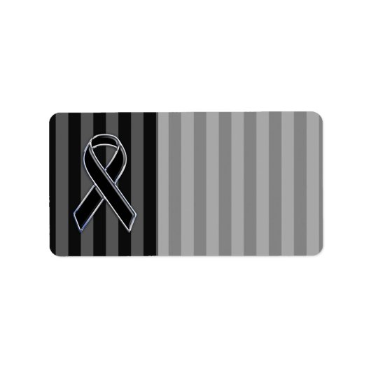 Stilvolle Chrome Black Ribbon Awareness Adressaufkleber (Vorne)