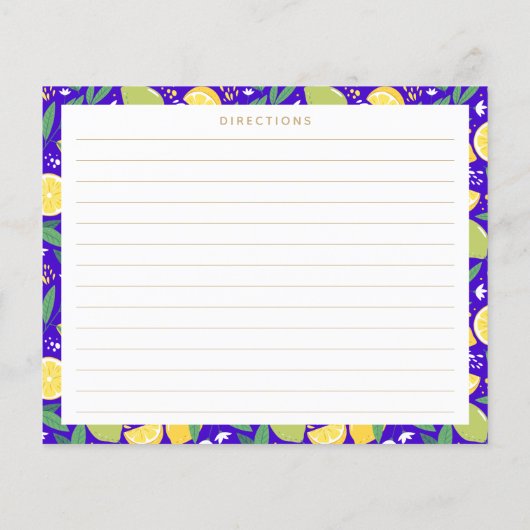 Stilvolle Citrus Lemon Botanical Blue Recipe Card (Rückseite)