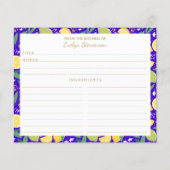 Stilvolle Citrus Lemon Botanical Blue Recipe Card (Vorderseite)