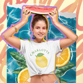 Stilvolle Citrus Lemon Yellow Summer Monogram T-Shirt