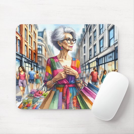 Stilvolle City Woman Shopper Mousepad (Mit Mouse)
