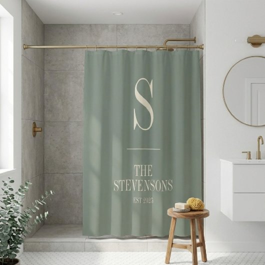 Stilvolle Classic Family Monogram Est Sage Green  Duschvorhang