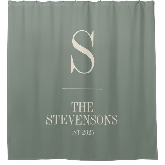 Stilvolle Classic Family Monogram Est Sage Green  Duschvorhang (Vorderseite)