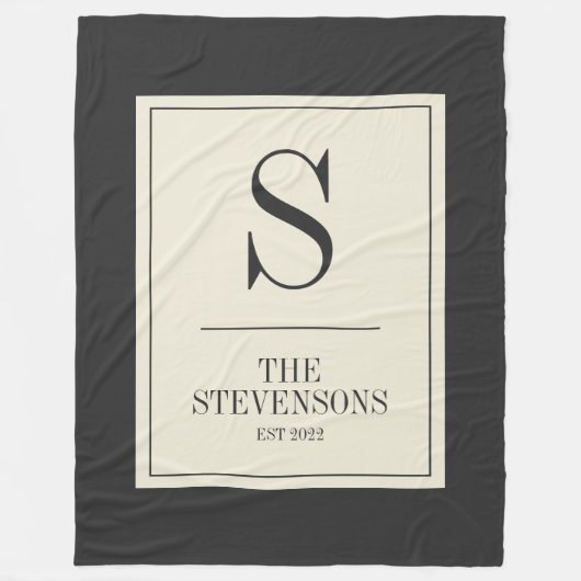 Stilvolle Classic Family Monogram Est Schwarz-weiß Fleecedecke (Vorderseite)
