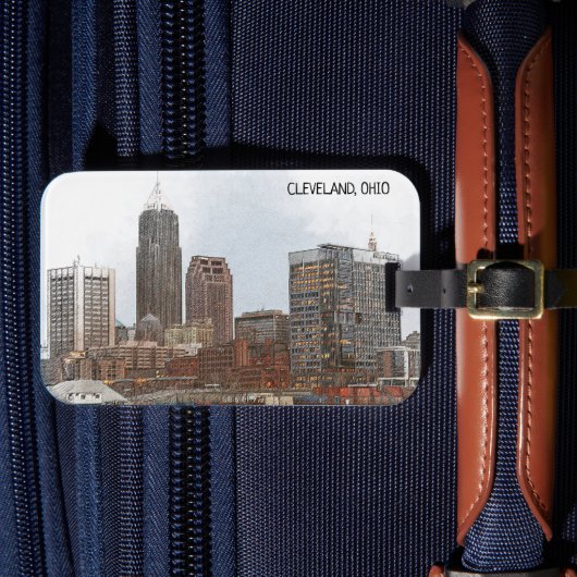 Stilvolle Cleveland Ohio Skyline View Gepäckanhänger (Vorderseite Insitu 4)