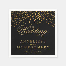 Stilvolle Confetti Gold Dots auf Schwarz - Hochzei Serviette
