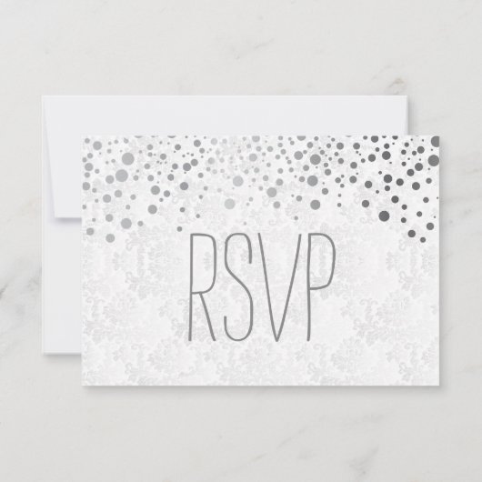 Stilvolle Confetti Silberpunkte | weiß RSVP Karte (Rückseite)