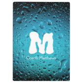 Stilvolle Coole Blaue Wassertropfen mit Monogramm Klemmbrett (Rückseite)