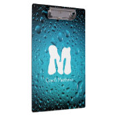 Stilvolle Coole Blaue Wassertropfen mit Monogramm Klemmbrett (Rechts)