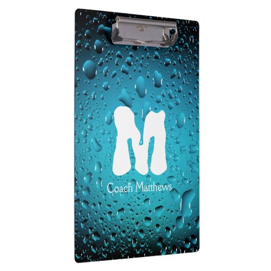 Stilvolle Coole Blaue Wassertropfen mit Monogramm Klemmbrett (Rechts)
