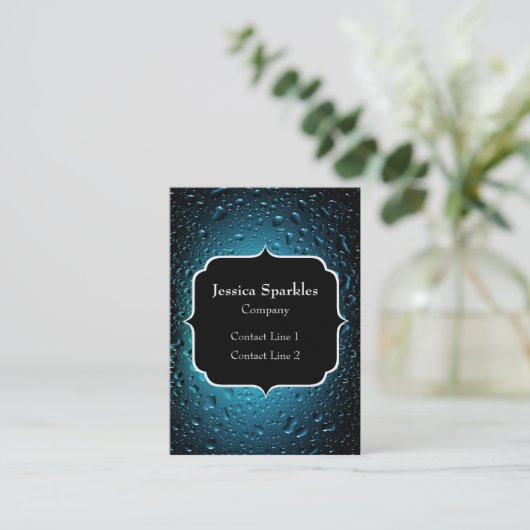 Stilvolle Coole Blaue Wassertropfen mit Monogramm Visitenkarte (Stehend Vorderseite)