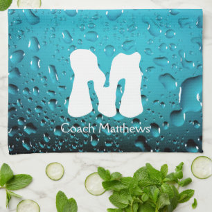 Stilvolle Coole blaue Wassertropfen Monogram Küchentuch