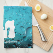 Stilvolle Coole blaue Wassertropfen Monogram Küchentuch (Viertel Falte)