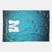 Stilvolle Coole blaue Wassertropfen Monogram Küchentuch (Horizontal)