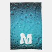 Stilvolle Coole blaue Wassertropfen Monogram Küchentuch (Vertikal)