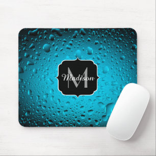 Stilvolle Coole blaue Wassertropfen Monogram Mousepad