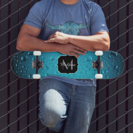 Stilvolle Coole blaue Wassertropfen Monogram Skateboard