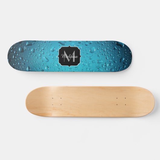 Stilvolle Coole blaue Wassertropfen Monogram Skateboard (Horizontal)