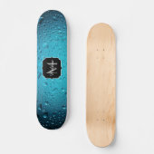 Stilvolle Coole blaue Wassertropfen Monogram Skateboard (Vorderseite)