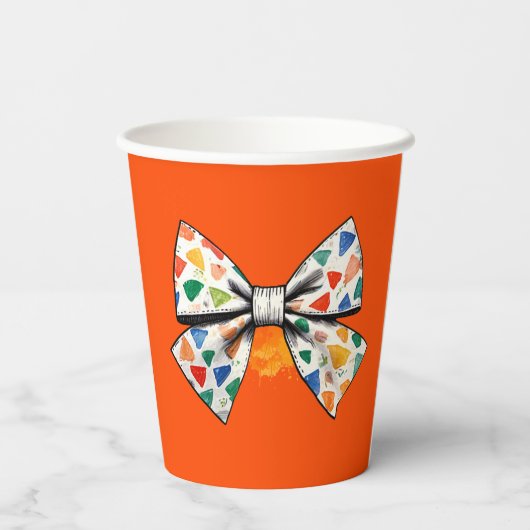 Stilvolle Coquette Orange farbenfrohe Bow Wasserfa Pappbecher (Rückseite)