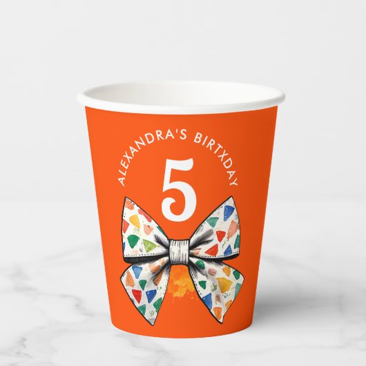 Stilvolle Coquette Orange farbenfrohe Bow Wasserfa Pappbecher (Vorderseite)
