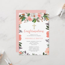 Stilvolle Coral Blush Floral Bestätigung Einladung