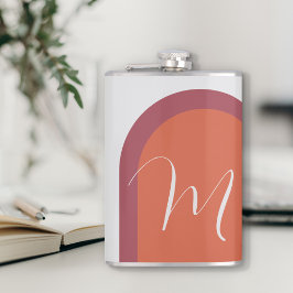 Stilvolle Coral Magenta Pink Arch und Monogram Flachmann