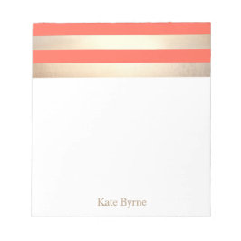 Stilvolle Coral Orange Imitate Gold Foil Streifen Notizblock