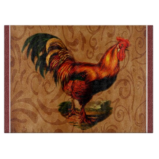 Stilvolle Country Rooster Kitchen Schneidebrett (Vorderseite)