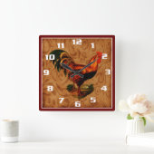 Stilvolle Country Rooster Küche Quadratische Wanduhr (Zuhause)