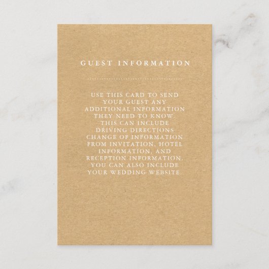 Stilvolle Country Wedding Guest Information Card Begleitkarte (Vorderseite)
