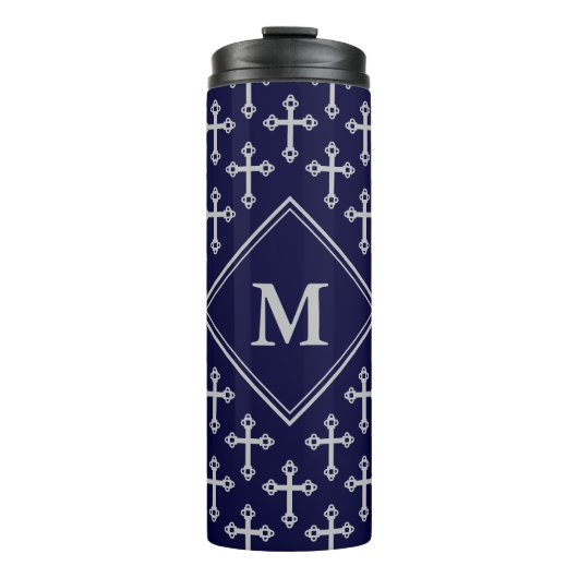 Stilvolle CROSS Monogram Blue Gray Thermosbecher (Vorderseite)