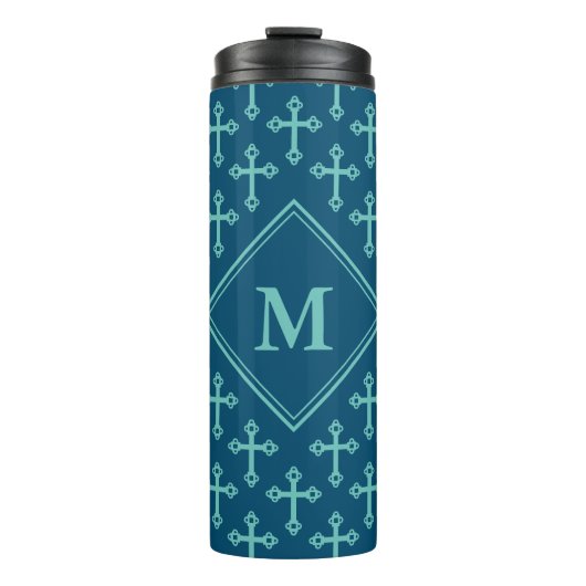 Stilvolle CROSS Monogram Ocean Blue Aquamarin Thermosbecher (Vorderseite)