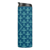 Stilvolle CROSS Monogram Ocean Blue Aquamarin Thermosbecher (Nach rechts gedreht)