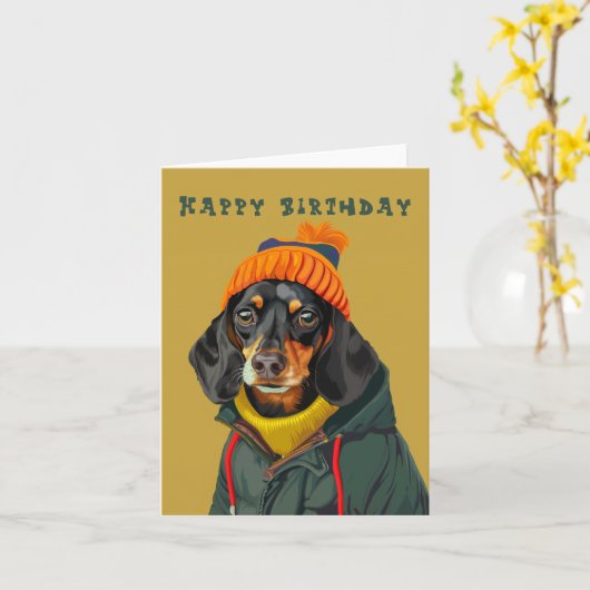 Stilvolle Dackel Karte (Gelbe Blume)