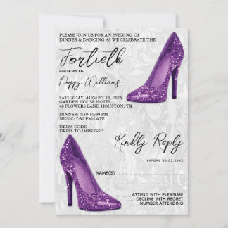 Stilvolle Damask, Lila Stilettos 40. Geburtstag Einladung