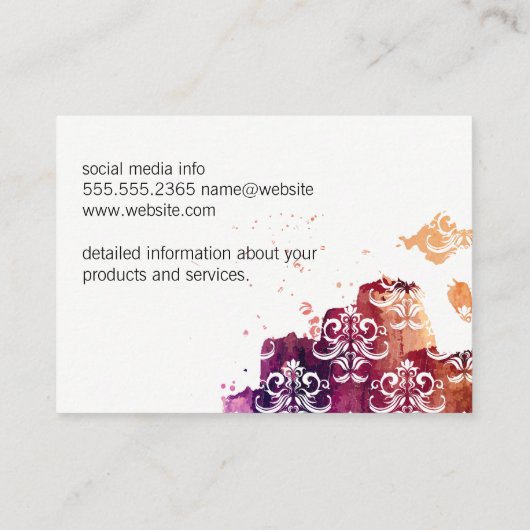 Stilvolle Damask-Muster ausdrucksstark Visitenkarte (Rückseite)