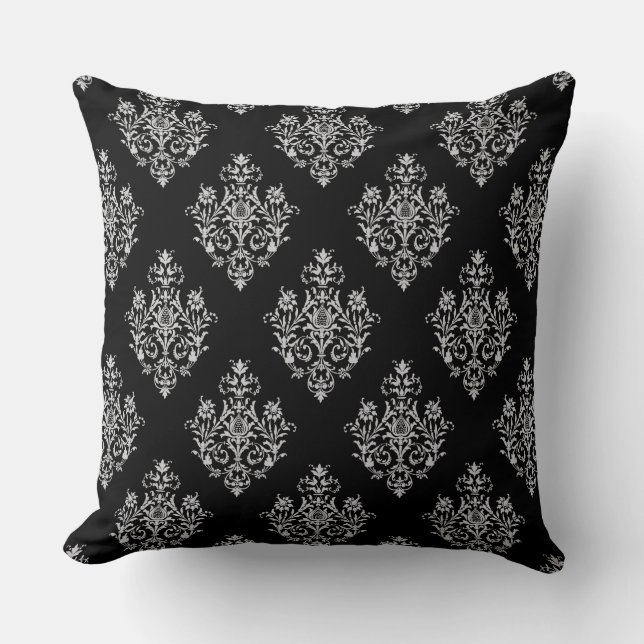 Stilvolle Damask Pattern Schwarz Kissen (Vorderseite)