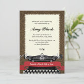 Stilvolle Damask Schreibmaschine Geburtstag Einlad Einladung (Stehend Vorderseite)