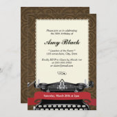 Stilvolle Damask Schreibmaschine Geburtstag Einlad Einladung (Vorne/Hinten)