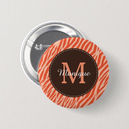 Stilvolle Dark Orange Zebra Print Monogram und Nam Button (Vorne & Hinten)