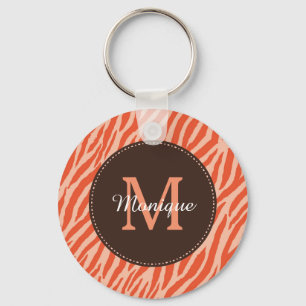 Stilvolle Dark Orange Zebra Print Monogram und Nam Schlüsselanhänger