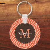 Stilvolle Dark Orange Zebra Print Monogram und Nam Schlüsselanhänger (Vorderseite)
