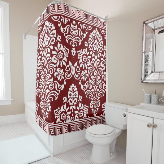 Stilvolle Deep Red Floral Damask griechischer Schl Duschvorhang (Beispiel)