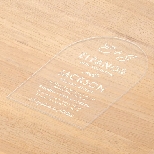 Stilvolle Deko Typografie & Monogram Wedding Arch Acryleinladungen (Ablage )
