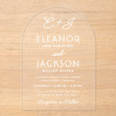 Stilvolle Deko Typografie & Monogram Wedding Arch Acryleinladungen (Vorderseite)