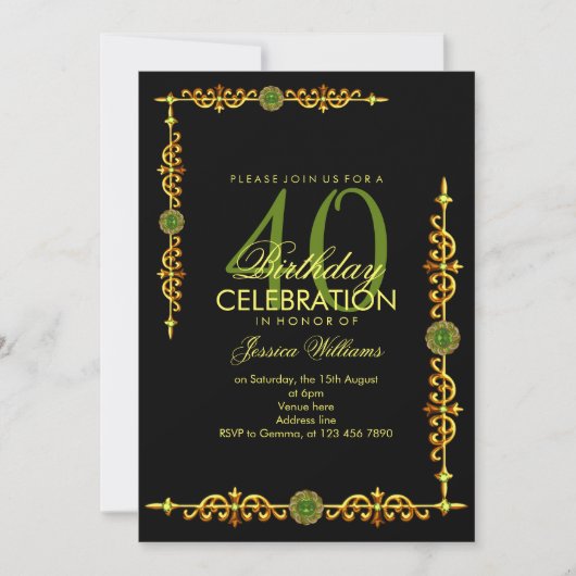 Stilvolle Dekorationsgrenze, Peridot Gem Birthday Einladung (Vorderseite)