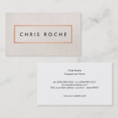 Stilvolle Designer Kupferrahmen Beige Leinen Look Visitenkarte (Vorne/Hinten)