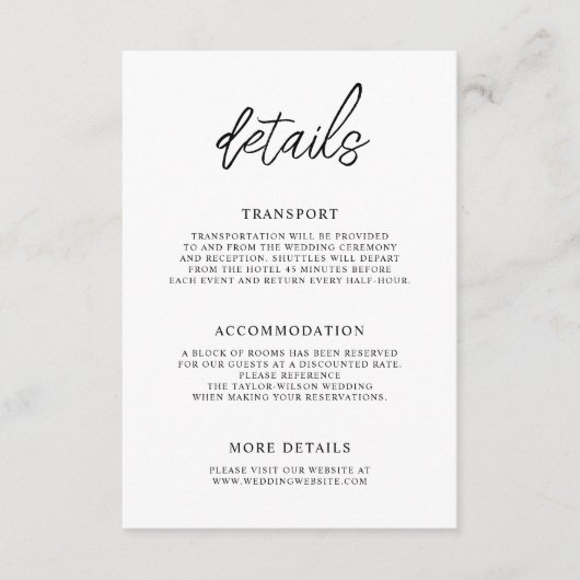 Stilvolle Details zur zeitgenössischen Skriptereih Begleitkarte (Vorderseite)